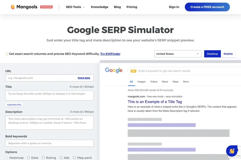 Google SERP Simulator : outil de simulation de l’apparence de vos pages Web dans l’index Google pour optimiser votre référencement naturel vis-à-vis des balises meta